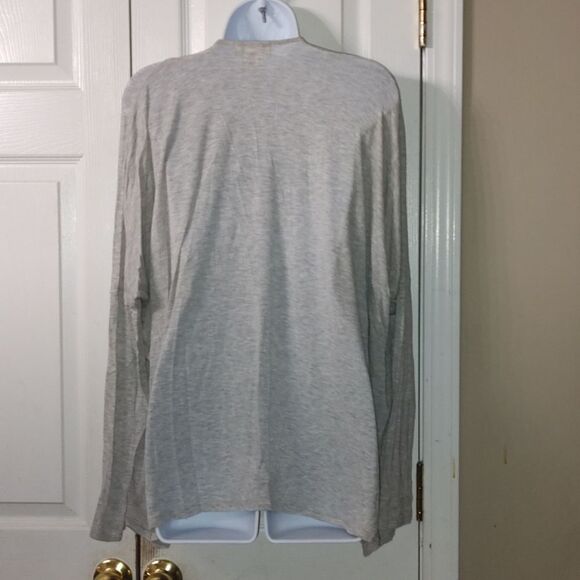 Grace Lace drape twist front gray  long sleeve blouse top - Picture 3 of 4